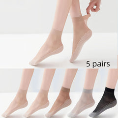 5 Pairs Semi Sheer Non Slip Socks Women's Stockings