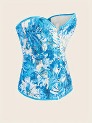 Floral Print Strapless Corset Bustier Lace Up Body Shaper