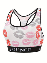 Sexy Bra Women's Plus Kiss Print Contrast Letter Tape