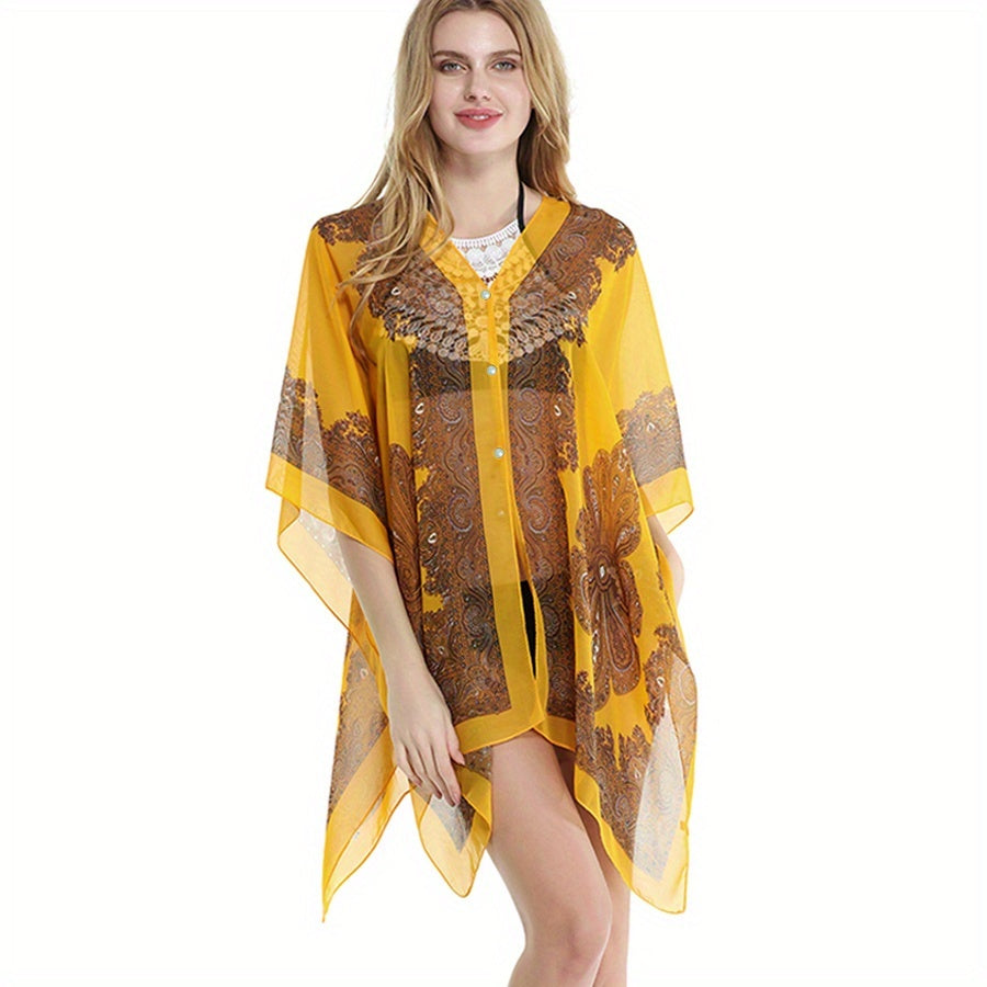 Paisley Print Shawl Bikini Cover Up - UV Protection