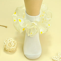 2 Pairs Girls Kids Sun Flower Lace Ruffled Soft Elastic Socks