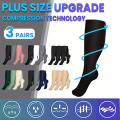 3 Pairs Plus Size Compression Socks 15-20 mmHg for Wide Calf Women & Men