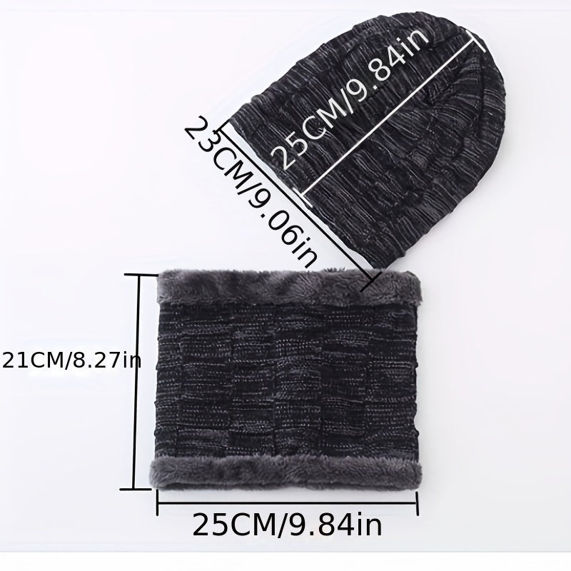 Mens Winter Beanie Hats Scarf Set Fleece Lined Warm Knitted & Scarf For Men