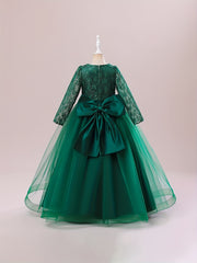 Girls Lace Long Sleeve Catwalk Tulle Maxi Princess Dress