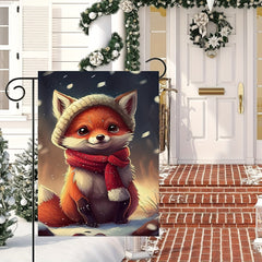 Winter Christmas Fox Garden Flag Double Sided Decor