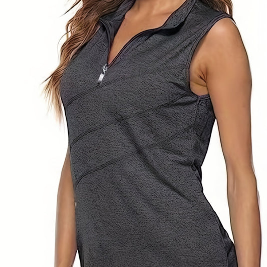 Women's Sleeveless Golf Tennis Polo Shirt Zip Up Tank Top
