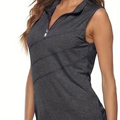 Women's Sleeveless Golf Tennis Polo Shirt Zip Up Tank Top