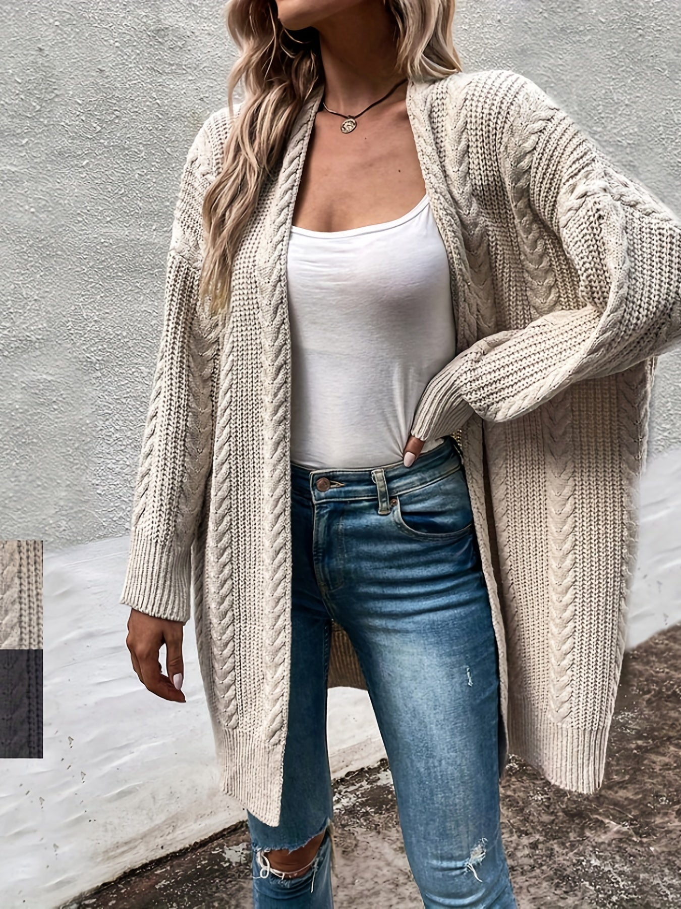 Cable Knit Open Front Cardigan
