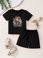 Toddler 2pcs Cartoon Pattern Bottoming Set Short Sleeve T shirt & Shorts
