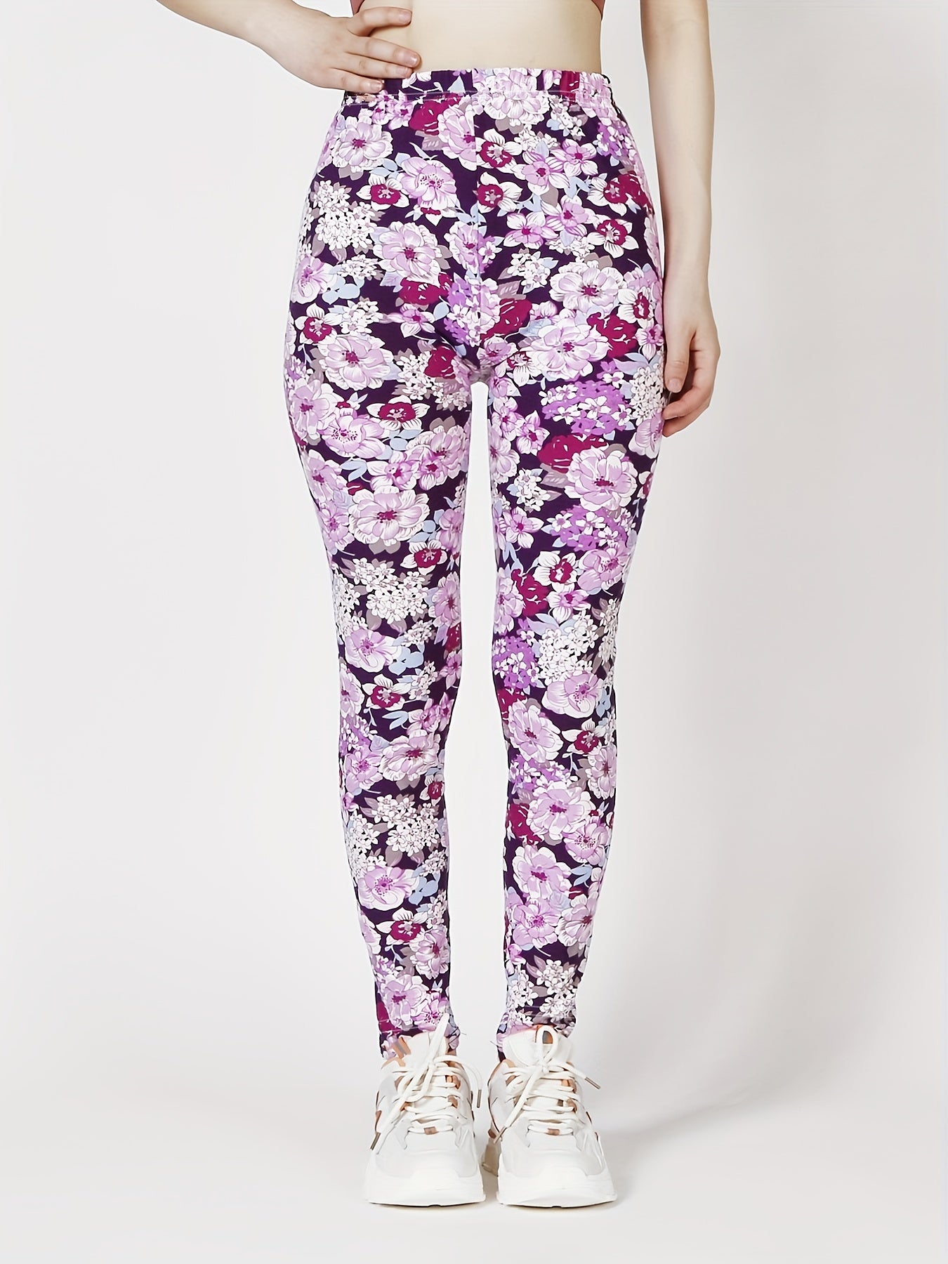 Floral Print Skinny Leggings Casual Stretchy Leggings