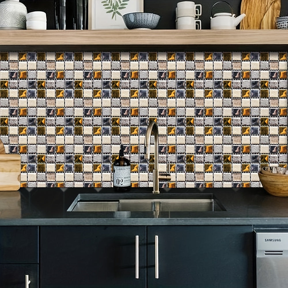10pcs Mosaic Wall Paper Sticker Peel And Stick Bedroom Kitchen Bathroom Decor