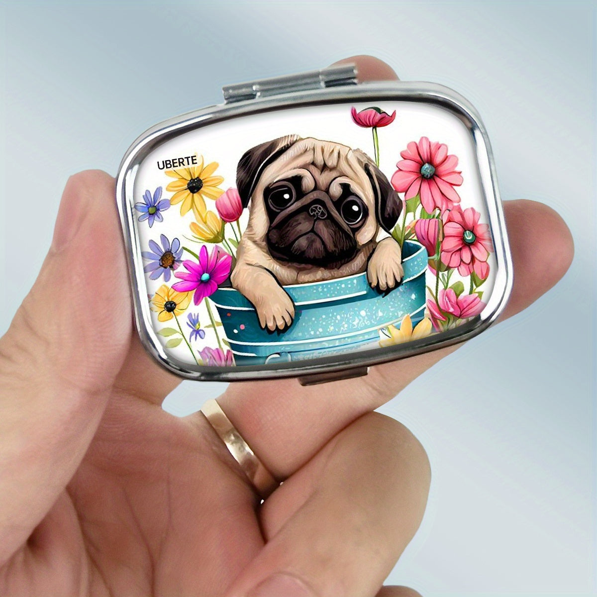Pug Medicine Box 2 Compartments Square Mini Portable Pocket Wallet Medicine Box