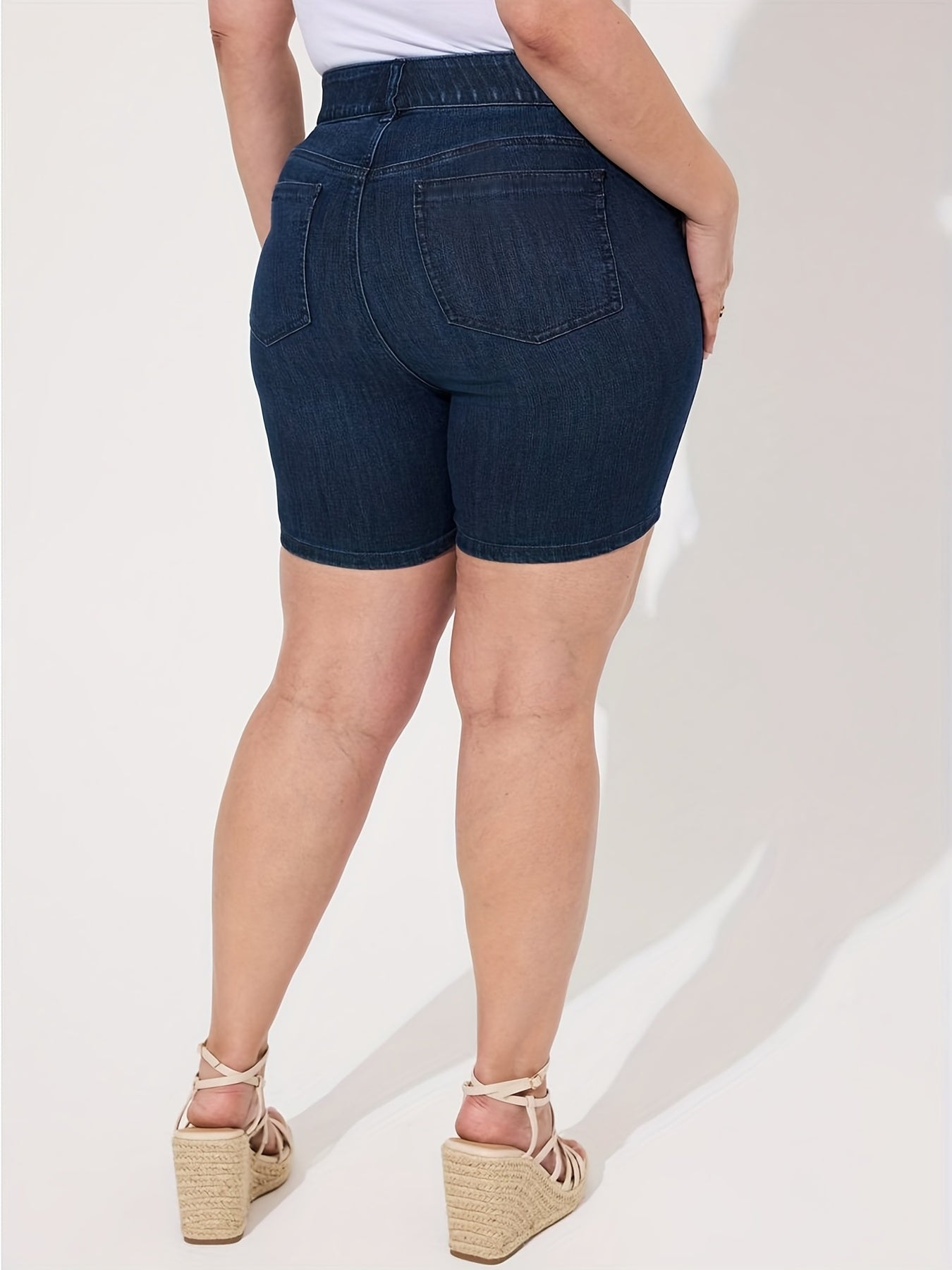 Plus Size High Rise Button Fly Denim Shorts