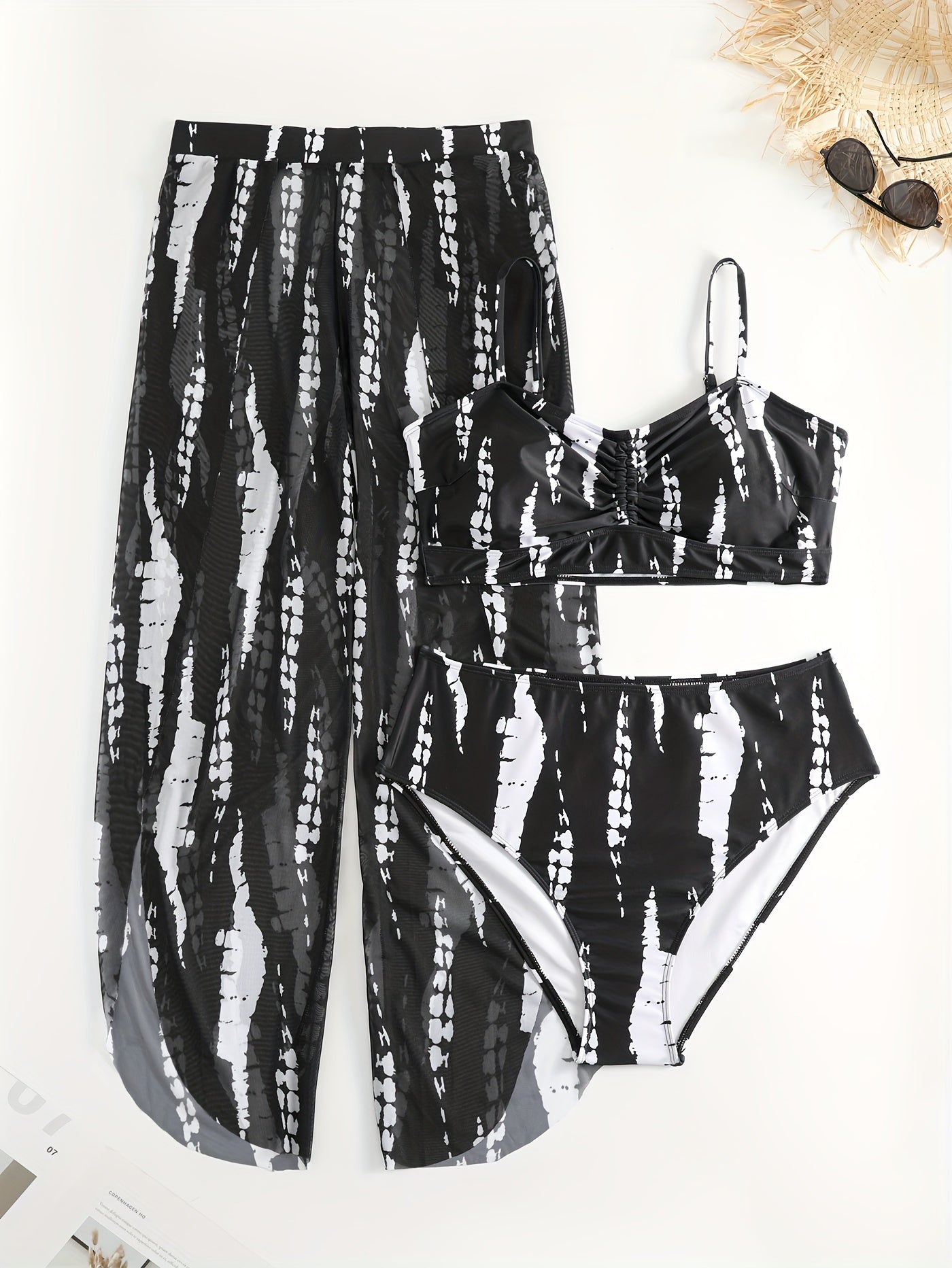 Vacay Bikini Set Tie Dye Ruched Swimsuit 3 Pcs