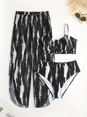 Vacay Bikini Set Tie Dye Ruched Swimsuit 3 Pcs