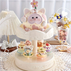 Rotating Wooden Horse Cake Display Table Birthday Party Swing Plate