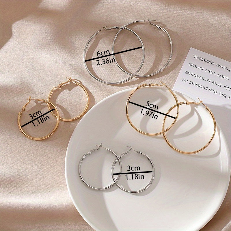 3 Pairs Golden Big Hoop Earrings Set for Women Girls