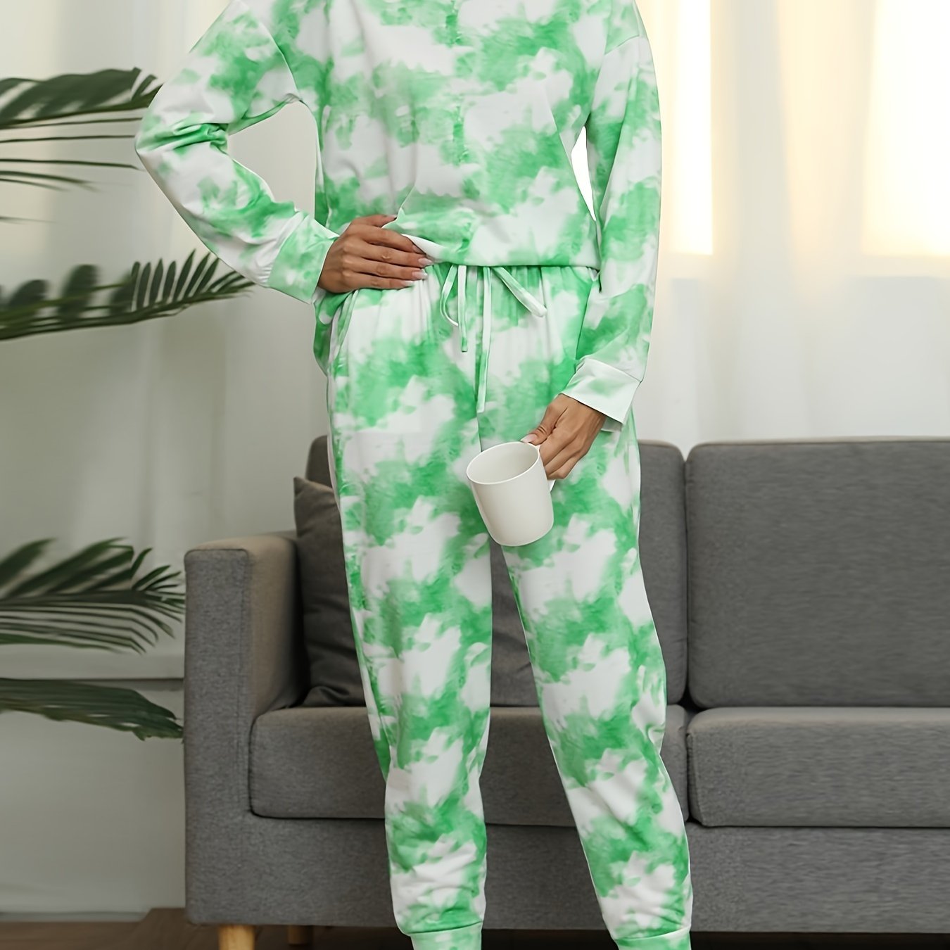 Tie Dye Print Lounge Set Long Sleeve Top & Pants