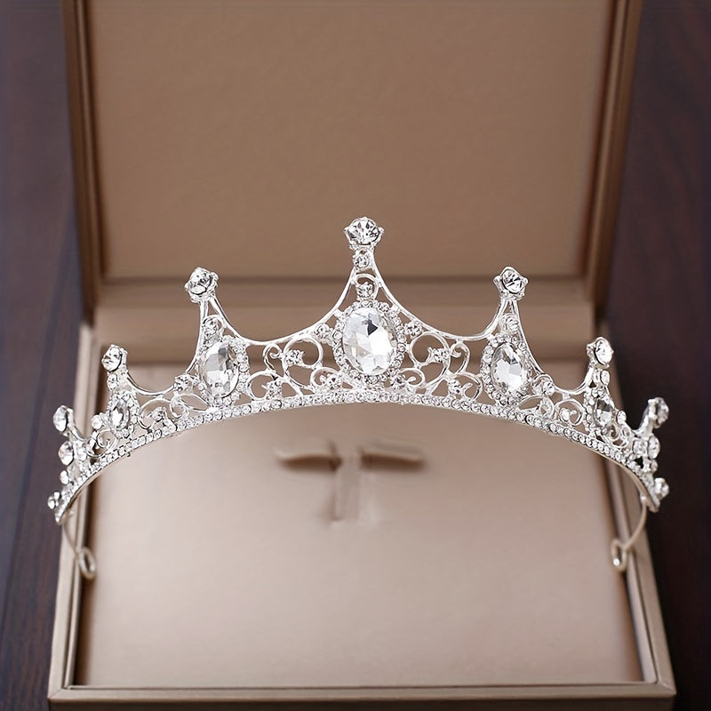 Silvery Crystal Bridal Tiara Faux Pearl Crown Head Jewelry