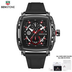SENSTONE Square Sports Watch Stainless Steel Multifunction Chronograph