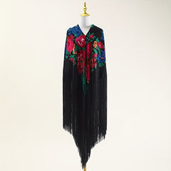 National Style Print Shawl Ultra Long Tassel Retro Style Shawl