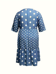 Dot Print V Neck Stretch Maxi Dress