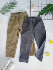 2pcs Boys Solid Loose Cargo Pants Elastic Waist Jogger Pants With Pocket
