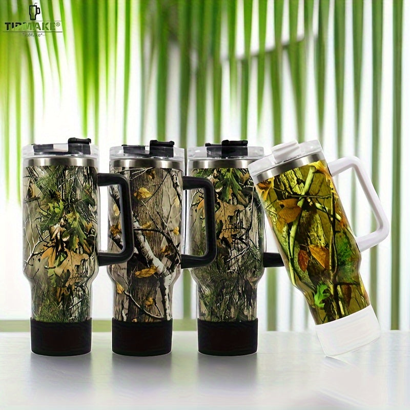 40oz Marble Insulated Tumbler With Handle And Straw