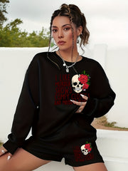 Halloween Graphic Print Sweatshirt & Shorts Set