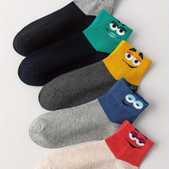 5 Pairs Funny Expression Print Crew Socks Women's Stockings
