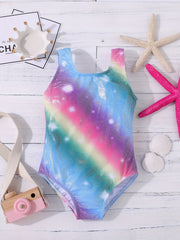 Girls Rainbow One Piece Swimsuit Sparkly Pattern Summer Swimwear