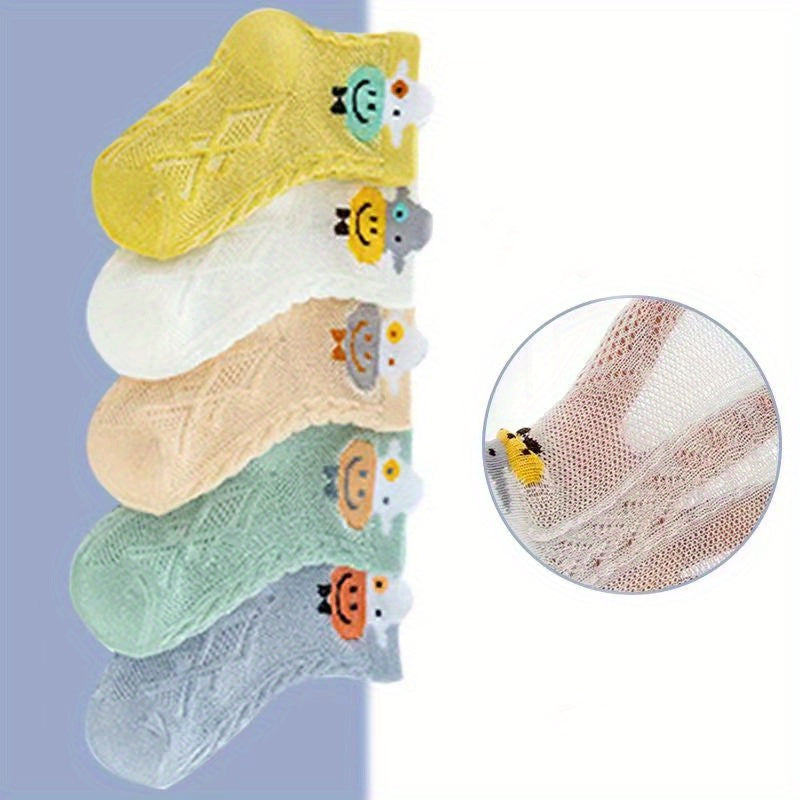5 Pairs Girls Kids Smile Face Pattern Crew Socks