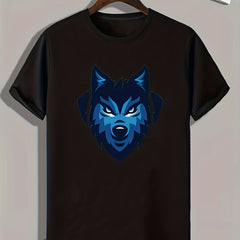 Wolf Pattern Print Men's Comfy Sports T-shirt for Fitness Activities