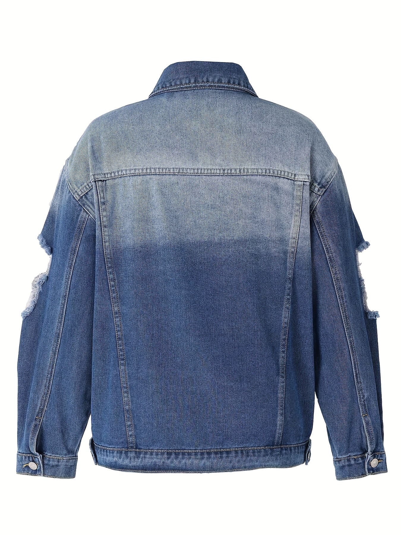 Casual Denim Jacket Women's Plus Washed Ripped Long Sleeve Button Up