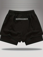 Double Layer Sports Shorts With Side Zipper Pocket