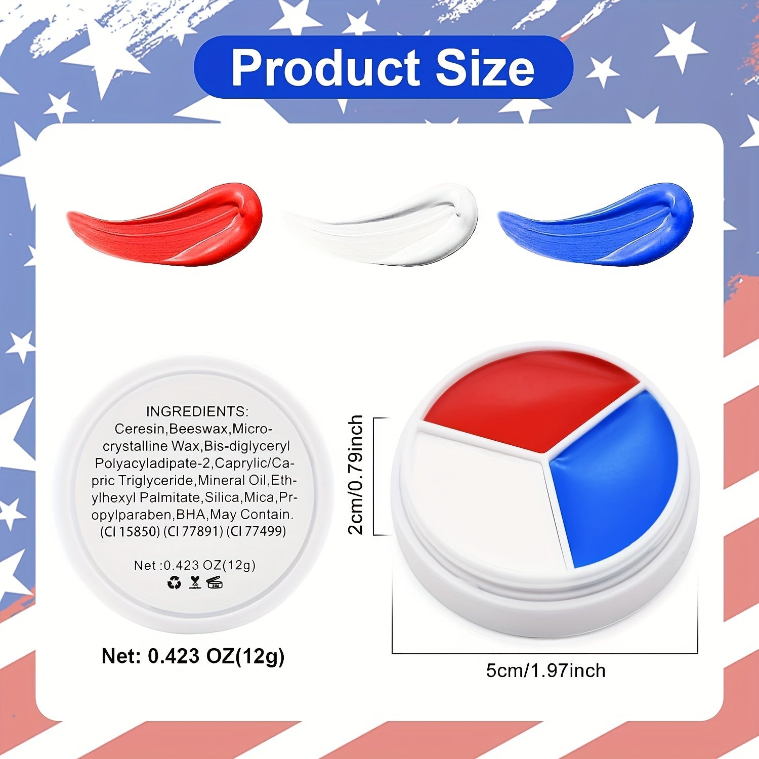 Red Face Body Paint American Flag 3 Colors Palette for Patriotic Events