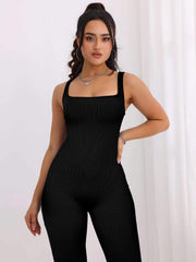 Ribbed Sleeveless Square Neck Jumpsuit Women's Activewear