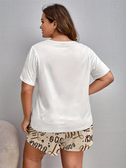 Lounge Set Women's Plus Drinks & Letter Print Tee & Shorts Pajama Set