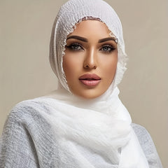 Crinkle Hijab Long Sunscreen Shawl Frayed Edge Wrap Classic Turban