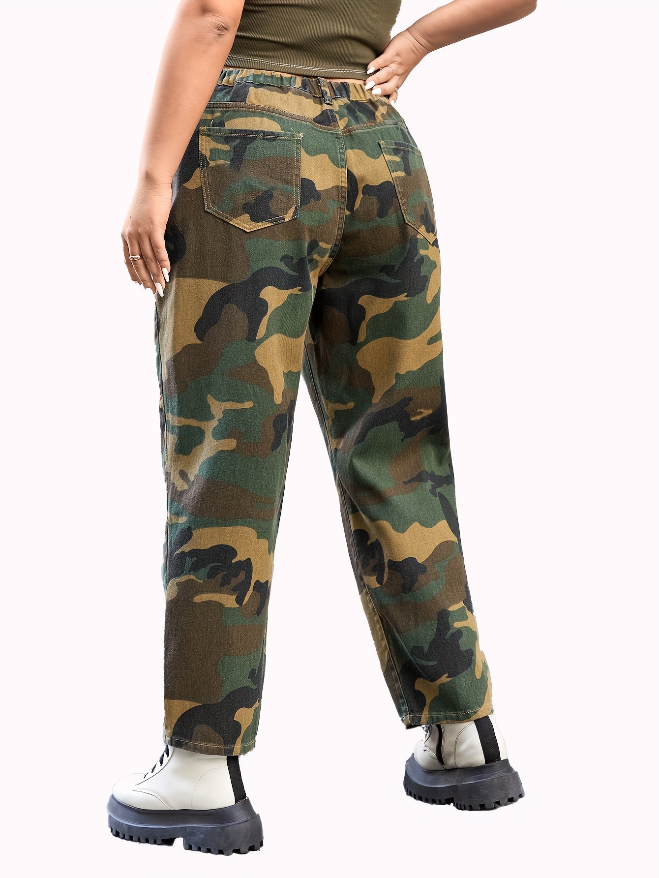 Camo Print High Rise Straight Leg Jeans