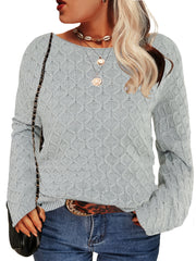 Women's Casual Sweater Solid Jacquard Long Sleeve Round Neck Jumper