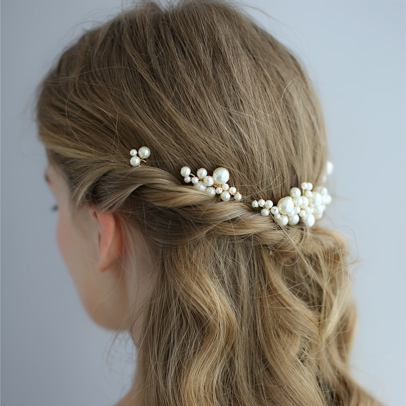 5pcs Faux Pearl Hair Comb U-shaped Hairpin Wedding Bridal Hair Accessories
