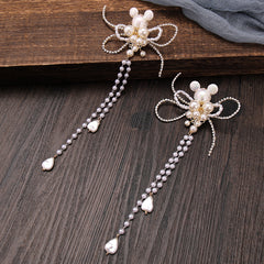 Faux Pearl Bear Clips Bridal Headpiece Tassel Hair Clips