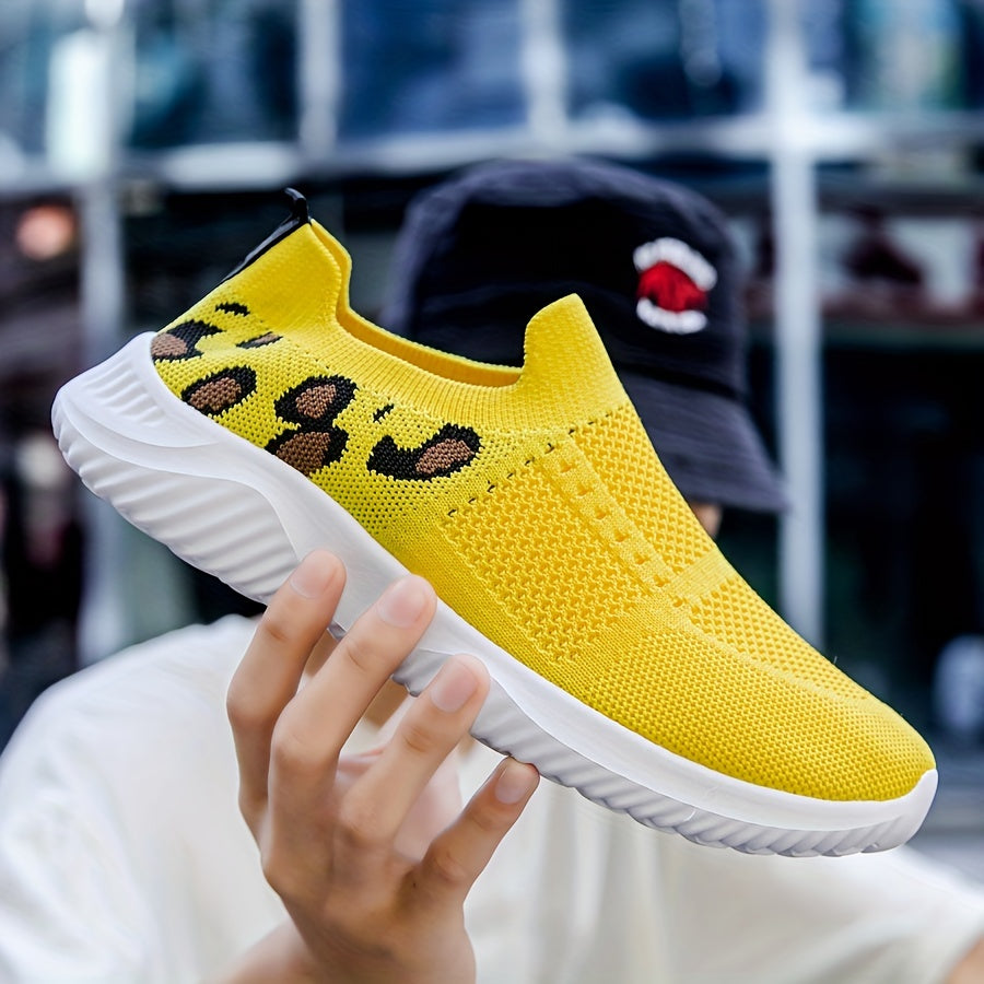 Leopard Print Knit Sock Shoes Lightweight Slip On Sports Running Shoes