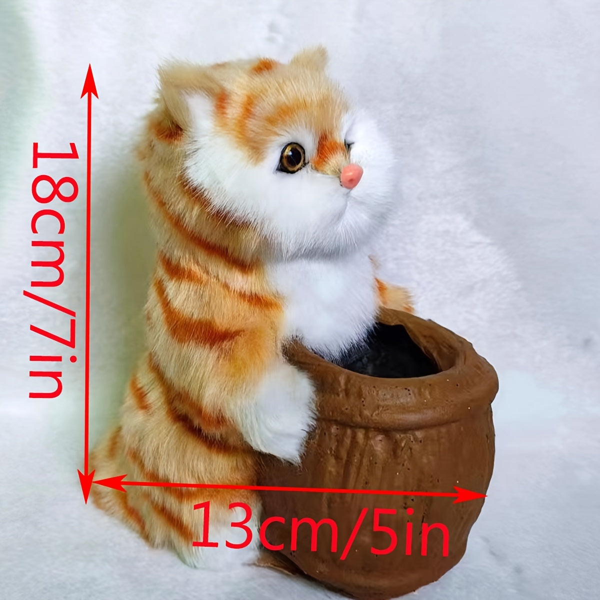 Cat Plush Desk Decoration with Pen Container