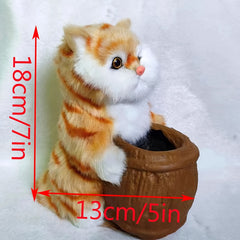 Cat Plush Desk Decoration with Pen Container