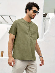 Men's Short Sleeve Shirt with Chest Pocket for Summer