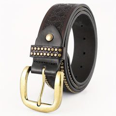 Men's Vintage Floral Rivet Studded Leather Belt