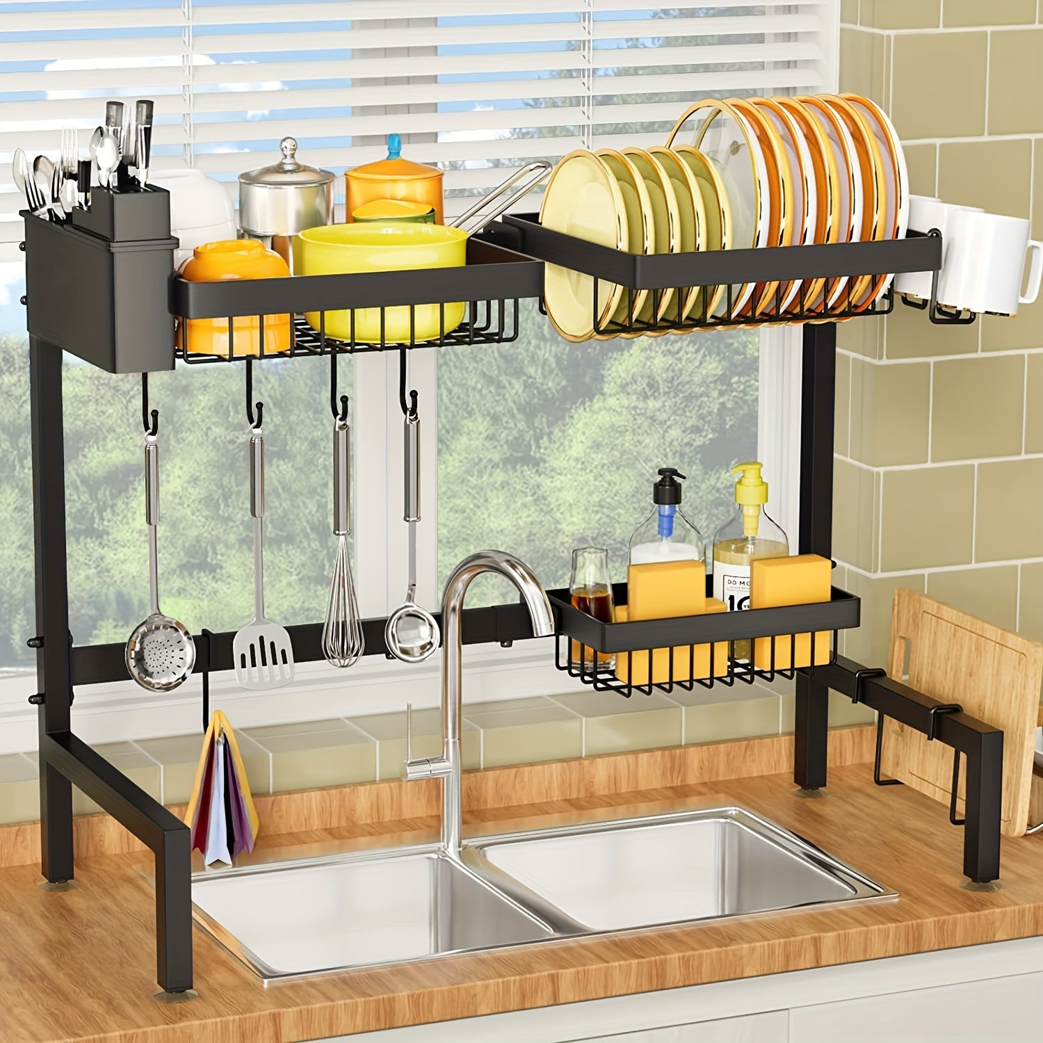 Adjustable Over Sink Dish Drying Rack Kitchen Drainer