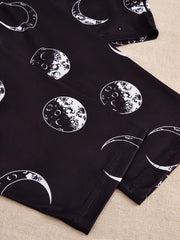 Moon Print Pajamas Set Short Sleeve Top & Shorts & Pants